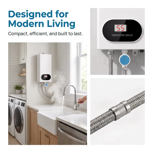 110V 3500W Tankless Instant Electric Water Heater with Complete Shower Head Kit, LCD Display, On-Demand Heat, Small Footprint, Compact Easy-Install Unit for Homes/RVs Bathroom, Kitchen Use