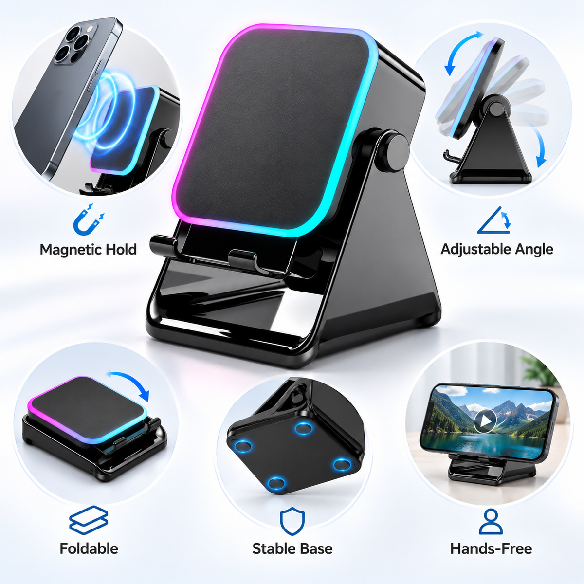 🎵5-in-1 Wireless Induction Bluetooth Speaker with Adjustable Phone Stand