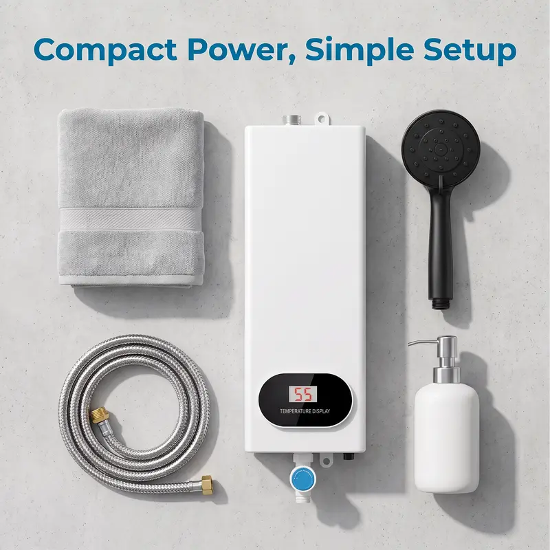 110V 3500W Tankless Instant Electric Water Heater with Complete Shower Head Kit, LCD Display, On-Demand Heat, Small Footprint, Compact Easy-Install Unit for Homes/RVs Bathroom, Kitchen Use