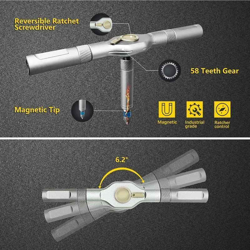Ratchet Magetic Screwdriver Set, S2 Steel Precision Screwdriver Set - Removable Self Assembly Screwdriver Kit for Furniture Assembly and Repair - Gift for DIYer