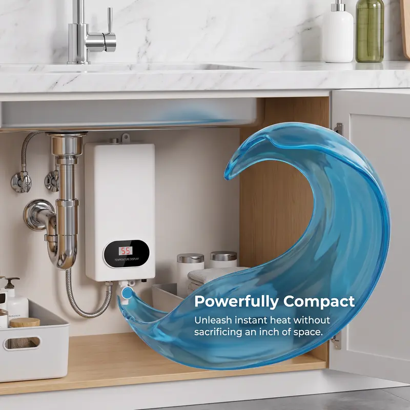 110V 3500W Tankless Instant Electric Water Heater with Complete Shower Head Kit, LCD Display, On-Demand Heat, Small Footprint, Compact Easy-Install Unit for Homes/RVs Bathroom, Kitchen Use
