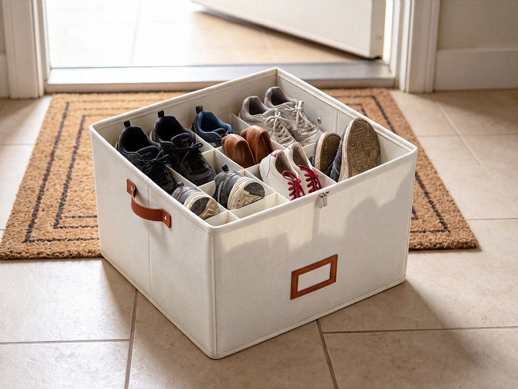👟 Fabric Shoe Organizer Storage Box – Foldable, Large Capacity, Dustproof & Breathable for Closet & Bedroom 🧺✨