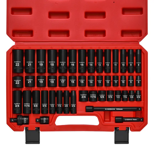 CASOMAN 49 Piece 3/8" Drive 6 Point Chrome Vanadium Steel Impact Sockets Set Ratchet Socket Wrench, Extension Bars, Adapter, Universal Joint, Laser Etching, Rounded Off Guard, Corrosion Resist, Fast Size ID, Automotive Mechanic Tools #tool upgrade,toolu